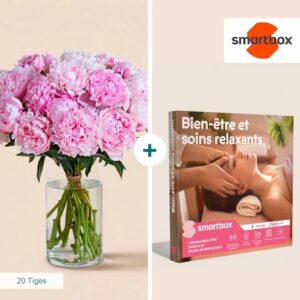 Pivoines roses et Smartbox bien être Interflora disponible sur le comparateur bloomyrama