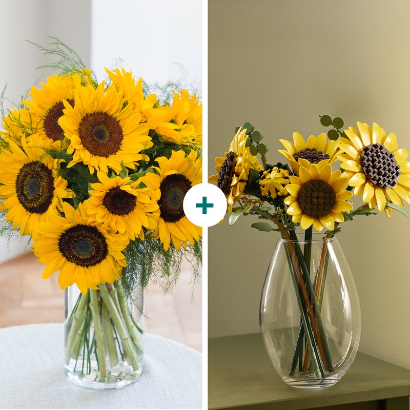 Bouquet de tournesols et LEGO Tournesols Interflora disponible sur le comparateur bloomyrama
