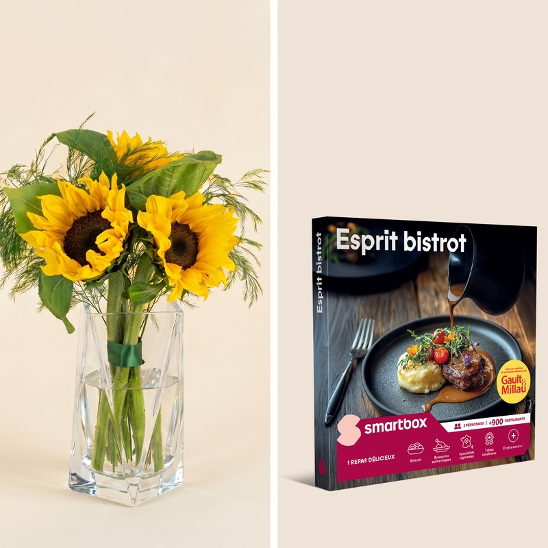 Bouquet de tournesols et Smartbox bistrot Interflora disponible sur le comparateur bloomyrama