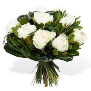 Bouquet rond de pivoines blanches élégantes L’Agitateur Floral disponible sur bloomyrama