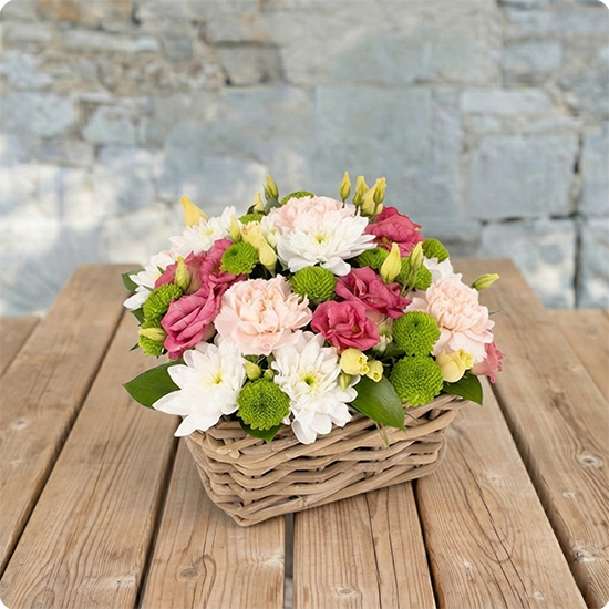 Composition florale de deuil rose et blanche 123Fleurs disponible sur bloomyrama