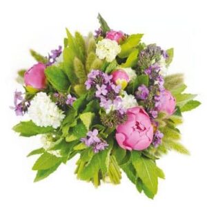 Bouquet Monaco aux pivoines roses et fleurs mauves L’Agitateur Floral disponible sur bloomyrama