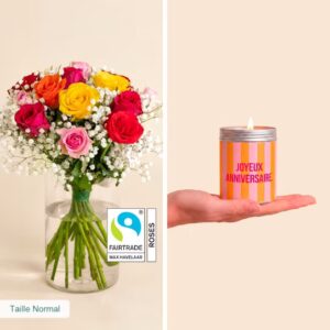 Bouquet de roses multicolores et bougie anniversaire Interflora disponibles sur le comparateur bloomyrama