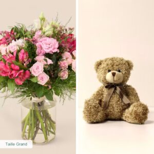 Bouquet de roses roses et rouges avec ourson Harry Interflora disponible sur le comparateur bloomyrama